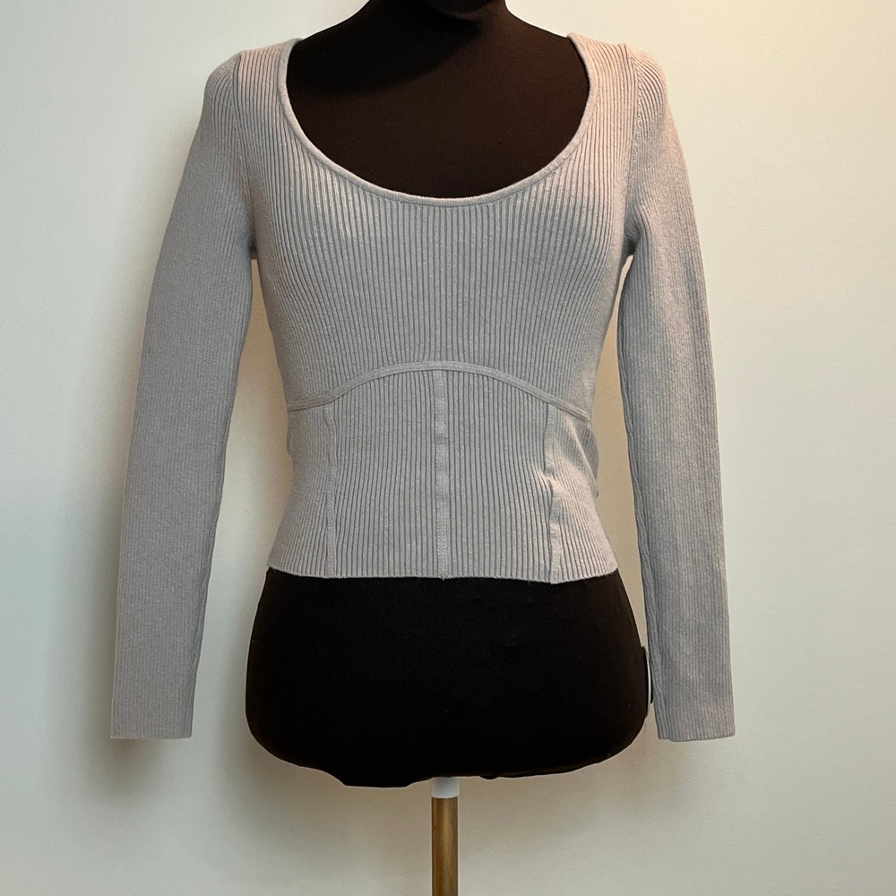 Abercrombie & Fitch Womens Ribbed Corset Seam Scoop Neck Top Taupe Gray Small